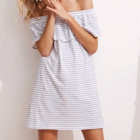 Sundry Off The Shoulder Striped Mini Cotton Summer Dress - Picture 1 of 13